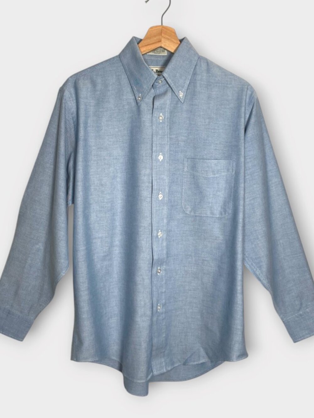 Vintage LL Bean Button Down Shirt Mens 15.5 32 Single Needle Blue 90s